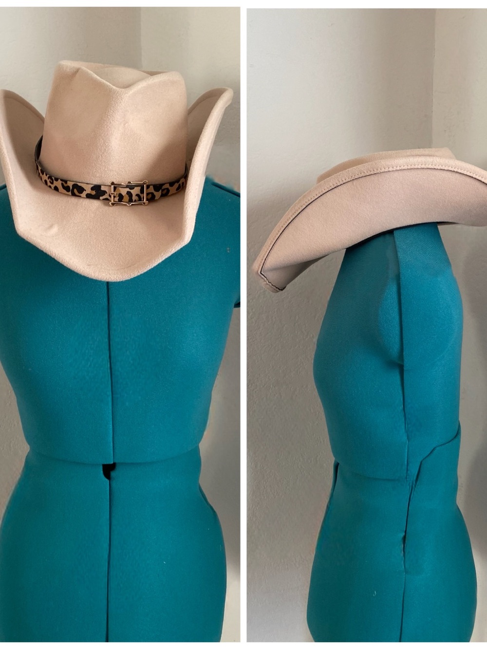 House of Harlow 1960 Beige Cowboy Hat with Leopard Band